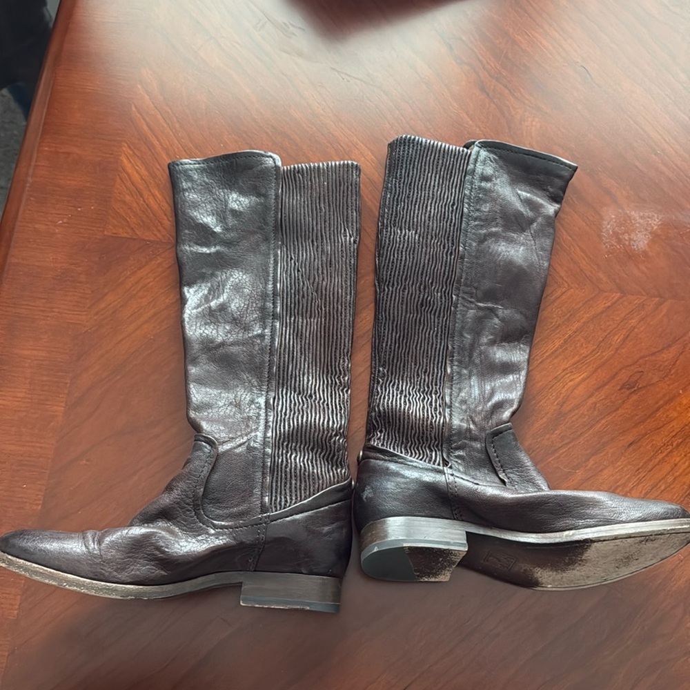 FRYE Melissa Scrunch Brown Leather Riding Boots Stretch Regular Narrow Calf 6